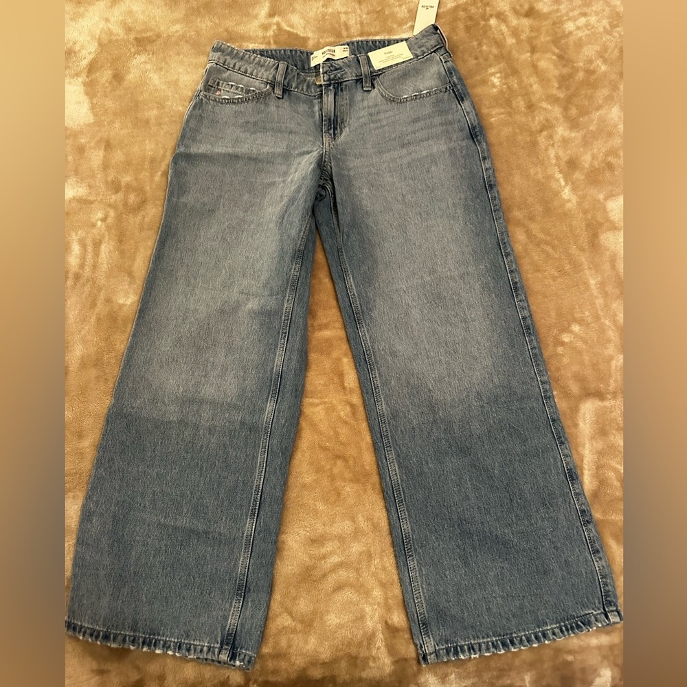 Hollister Floral Embroidery Low Rise Baggy Wide Leg Jeans